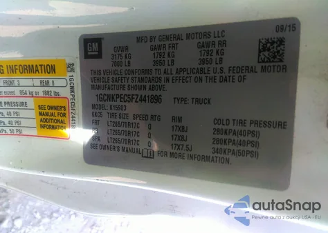 2015 Chevrolet Silverado 1500 Wt from USA, damaged, VIN 1GCNKPEC5FZ441896